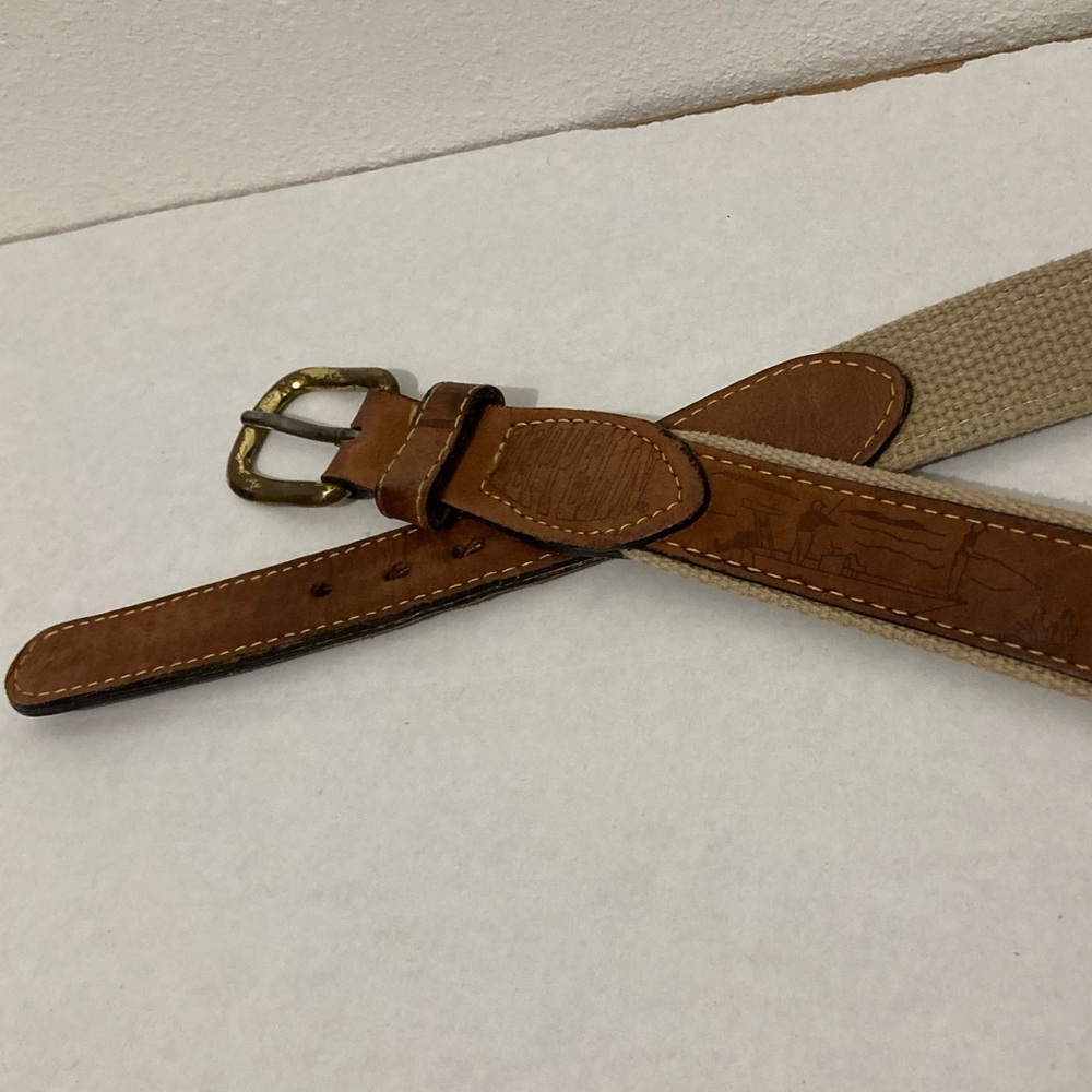 Zeppelin West Marine Yellowfin Tuna Embroidered Leather Ribbon Belt Men Size 34